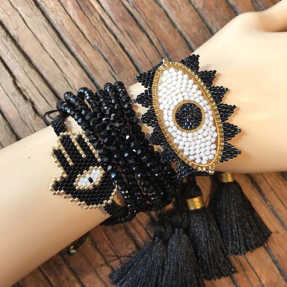 Jewelry - NEW Bracelet Set Evil Eye Hamsa Tassel Jewelry